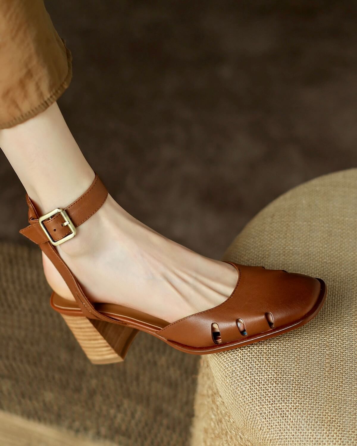 Kala-brown-leather-ankle-strap-heels-model-1