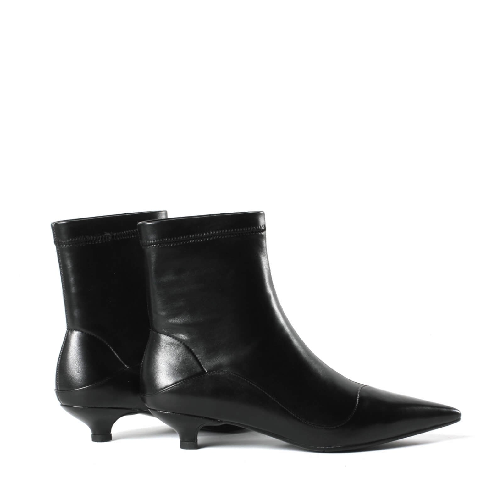 Kaly-Kitten-Heels-Pointed-Toe-Stitching-Vamp-Black-Ankle-Boots-Leather-4