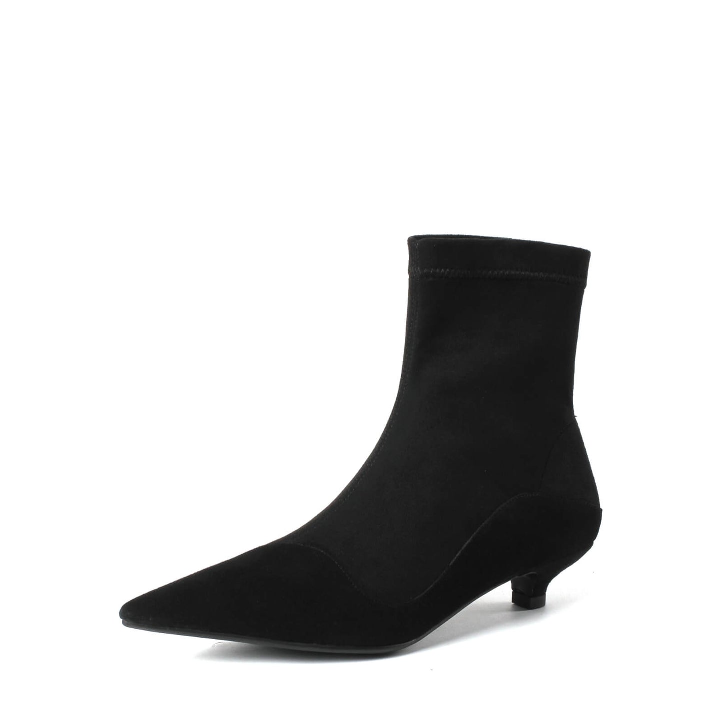 Kaly-Kitten-Heels-Pointed-Toe-Stitching-Vamp-Black-Ankle-Boots-Suede