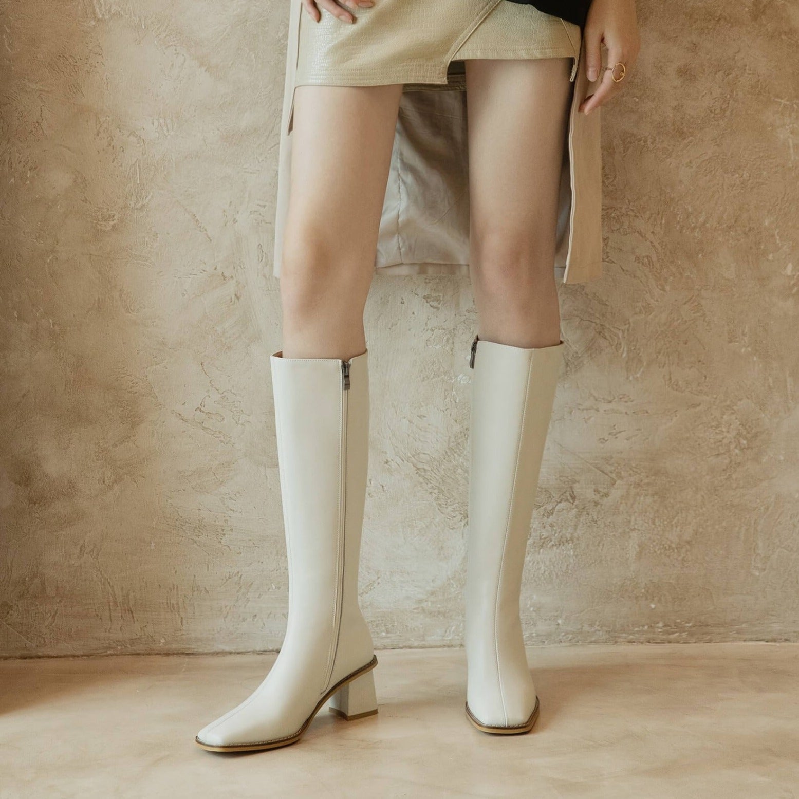 Square toe knee outlet boots