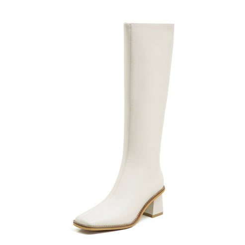 Klea - Square Toe Knee-high Leather Boots – RolisaStyle