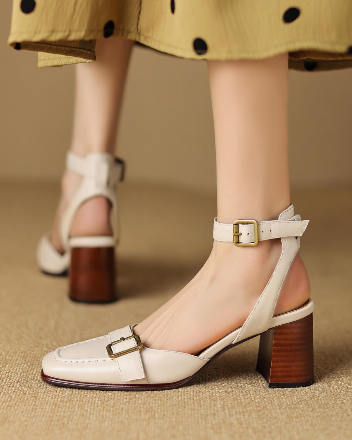 Lando-Square-Toe-Ankle-Strap-White-Leather-Heels-Model