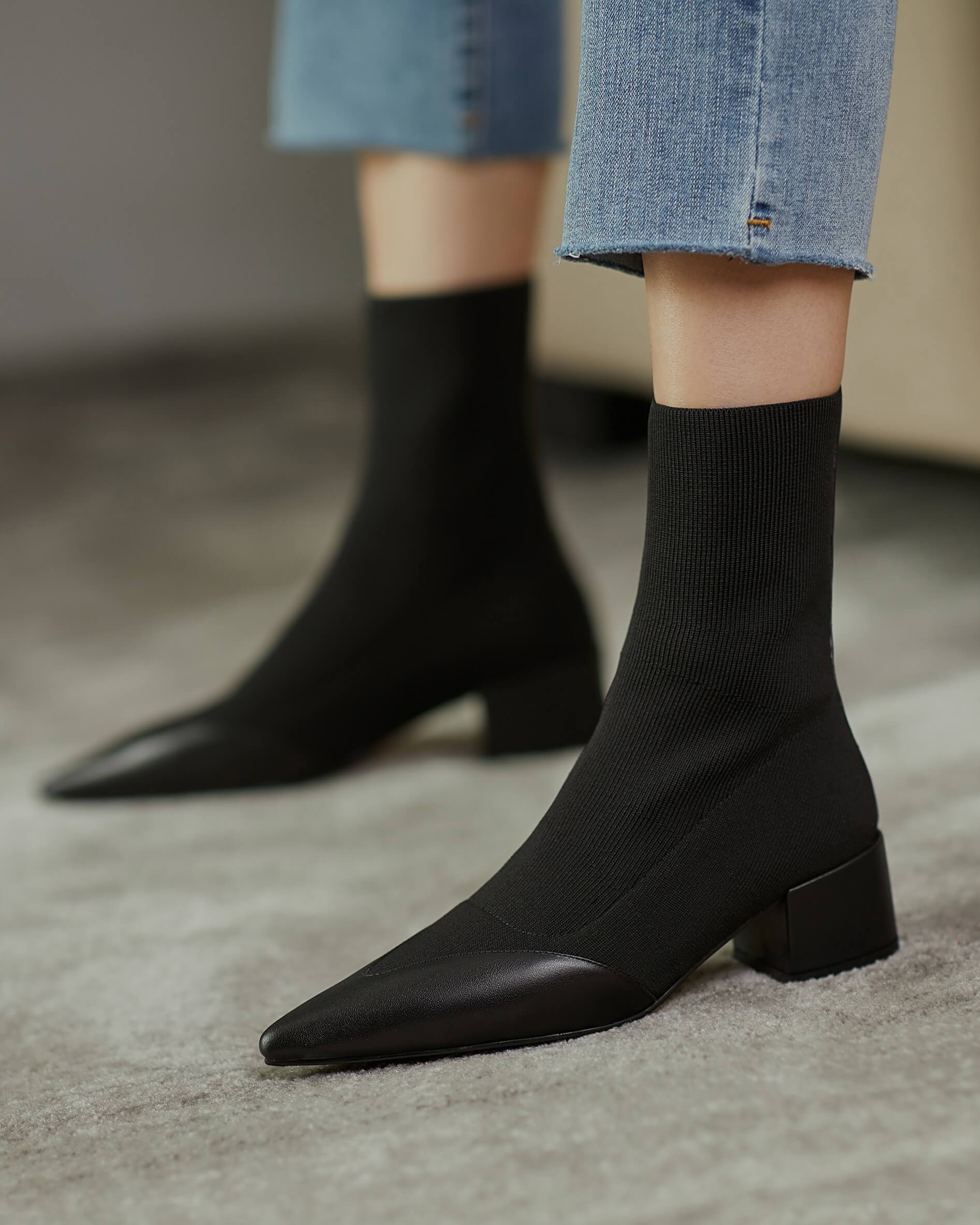 Lynn-Black-Sock-Boots-Model