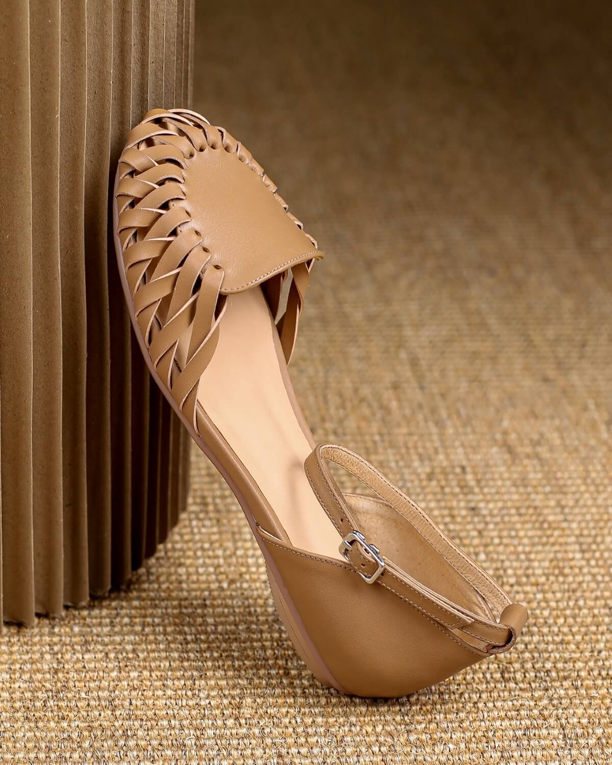 Tan woven sale flat shoes