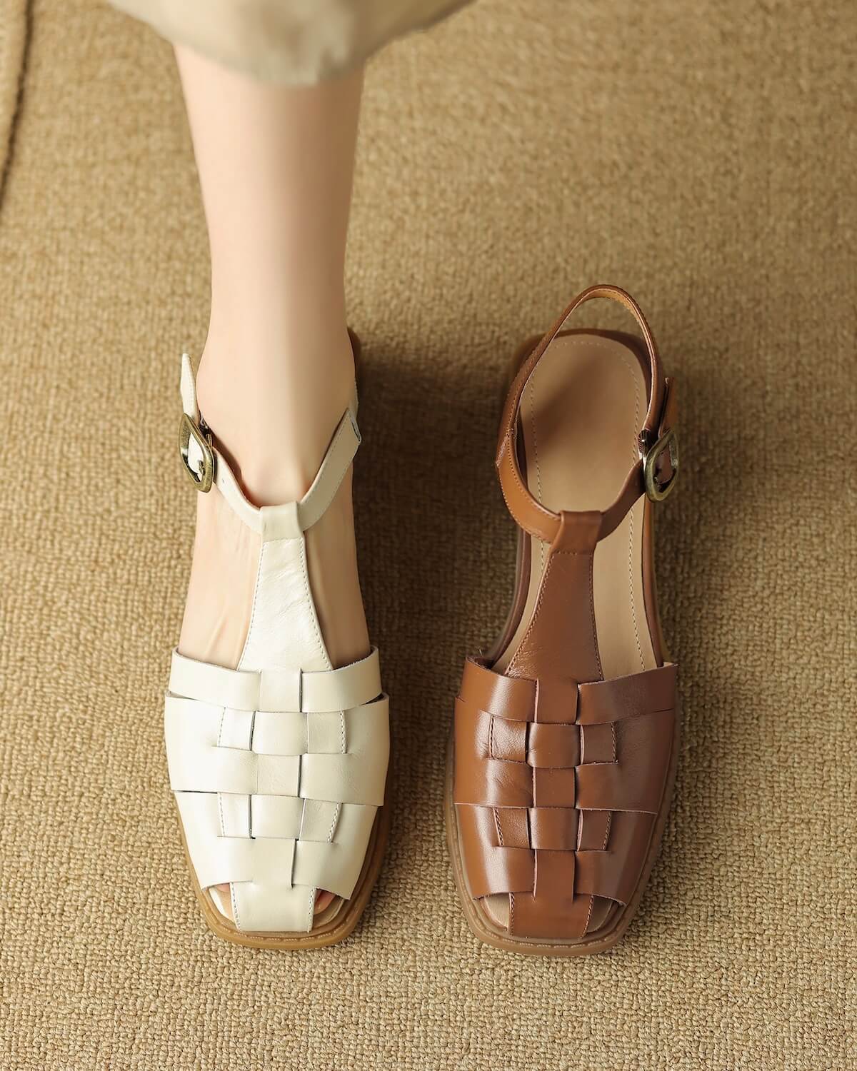 Onley-woven-leather-fisherman-sandals-white-model