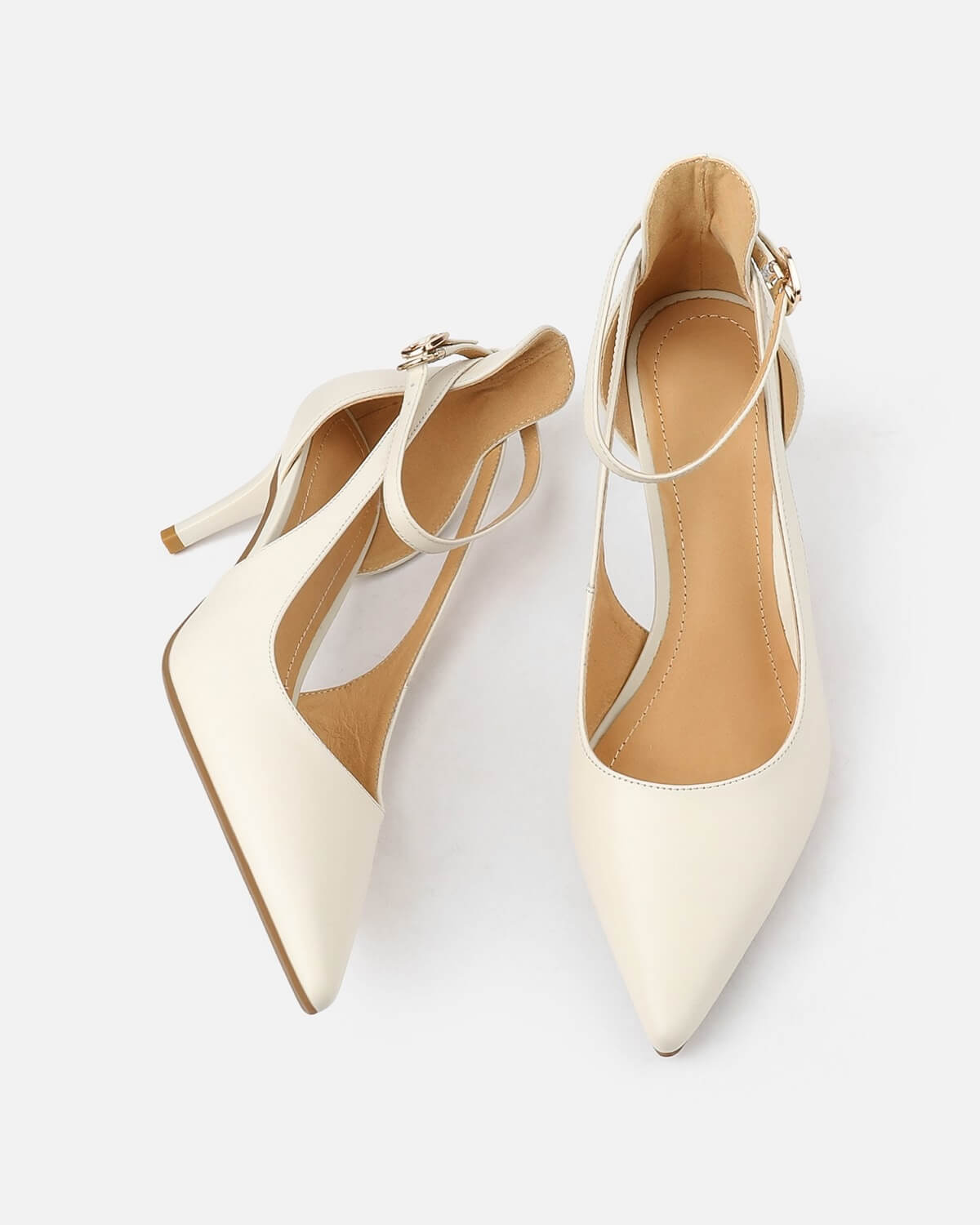 Beige closed toe shop heels with ankle strap