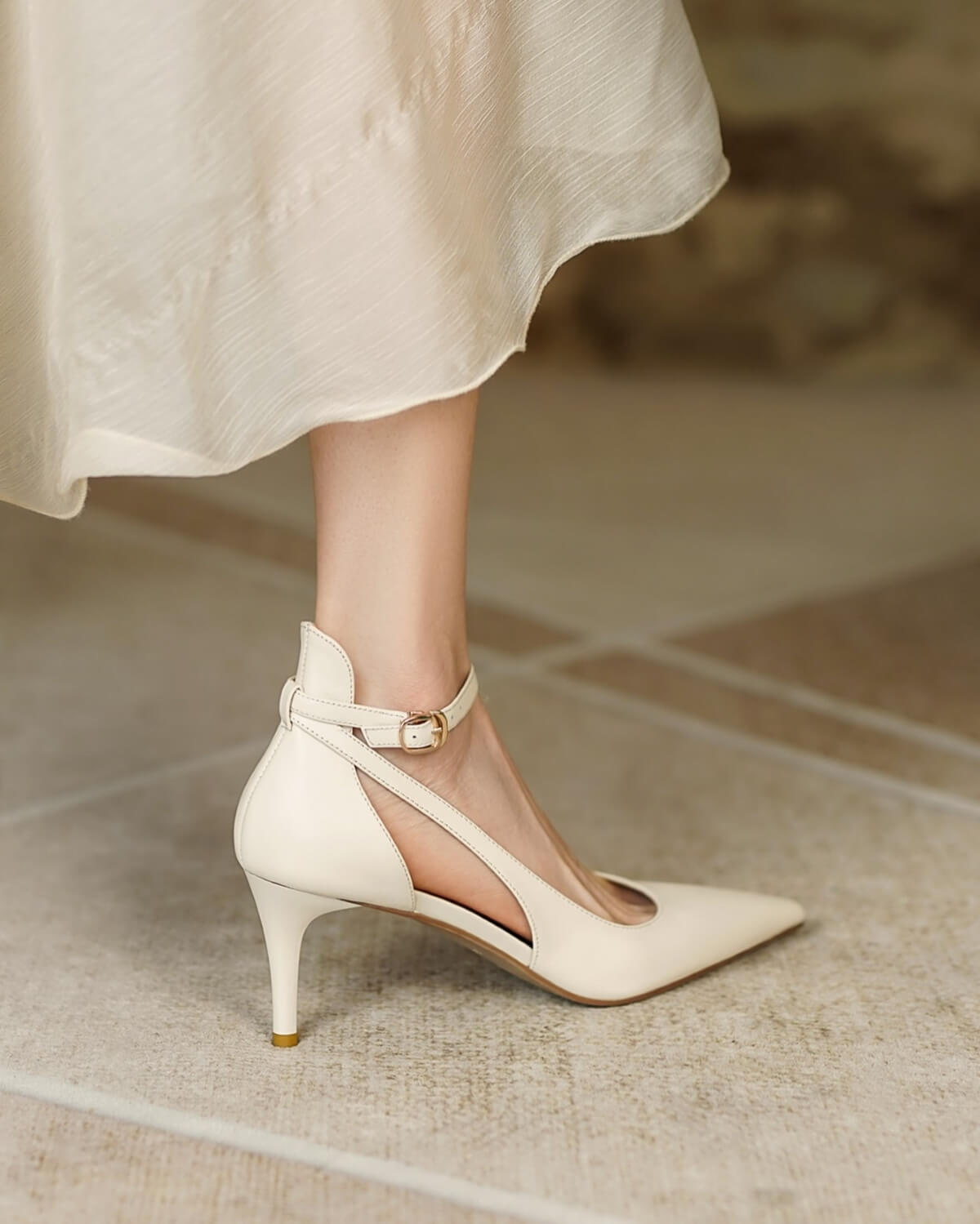 Wholesale Beige Suede Ankle Strap Heels | J5Fashion