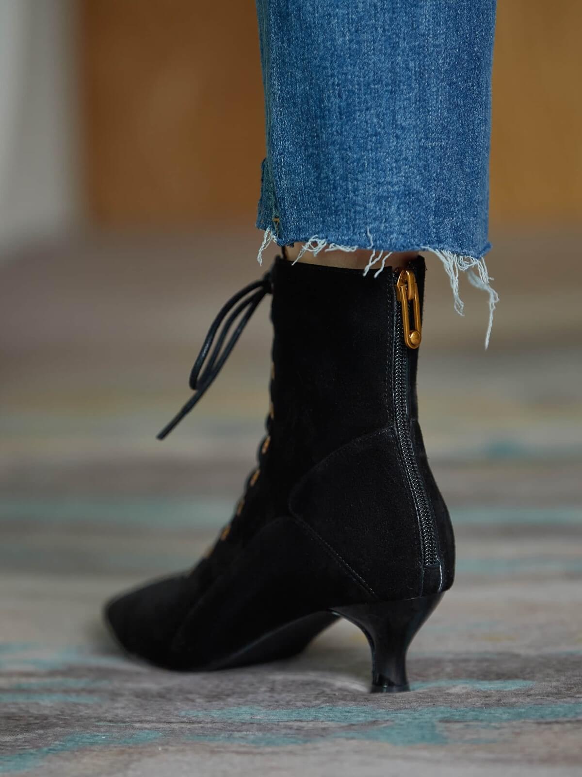 ROLISA-Eloy-Lace-Up-Kitten-Heel-Suede-Boot-Black-Model-1