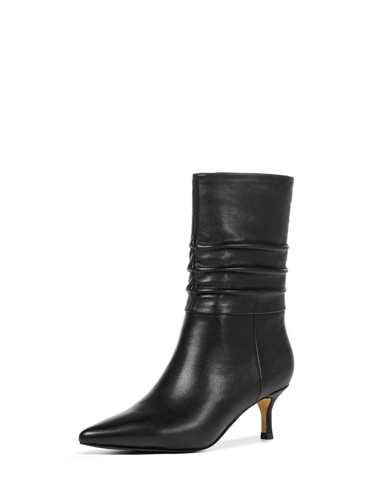 ROLISA-Milo-Slouchy-Ruched-Leather-Kitten-Heels-Mid-Calf-Boots-Black