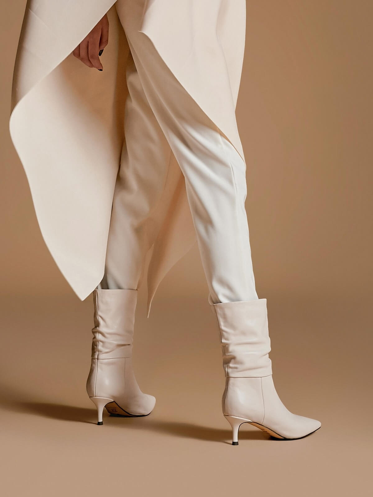 ROLISA-Milo-Slouchy-Ruched-Leather-Kitten-Heels-Mid-Calf-Boots-White-Model-4