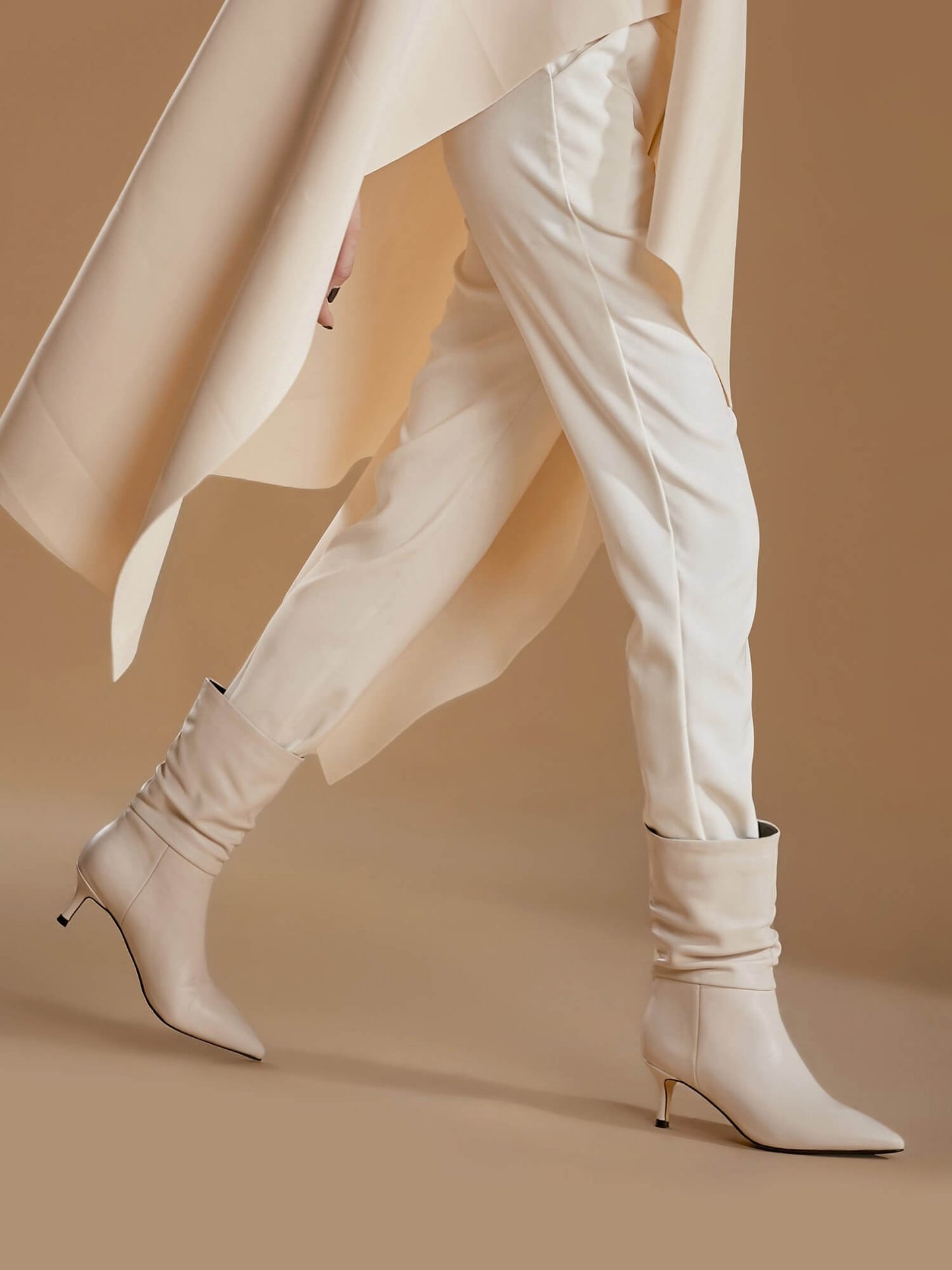 ROLISA-Milo-Slouchy-Ruched-Leather-Kitten-Heels-Mid-Calf-Boots-White-Model