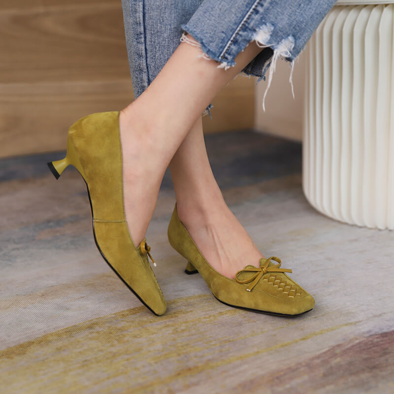 ROLISA-Oron-Square-Toe-Kitten-Heels-Loafer-Pumps-Green-Model