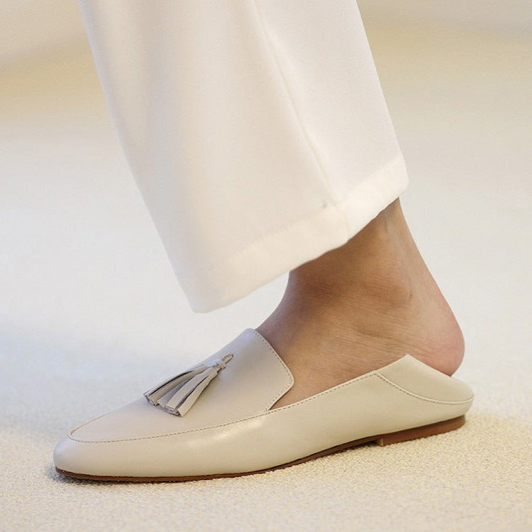 ROLISA-Ville-Tassels-Flat-Loafers-White-Leather-Model-1