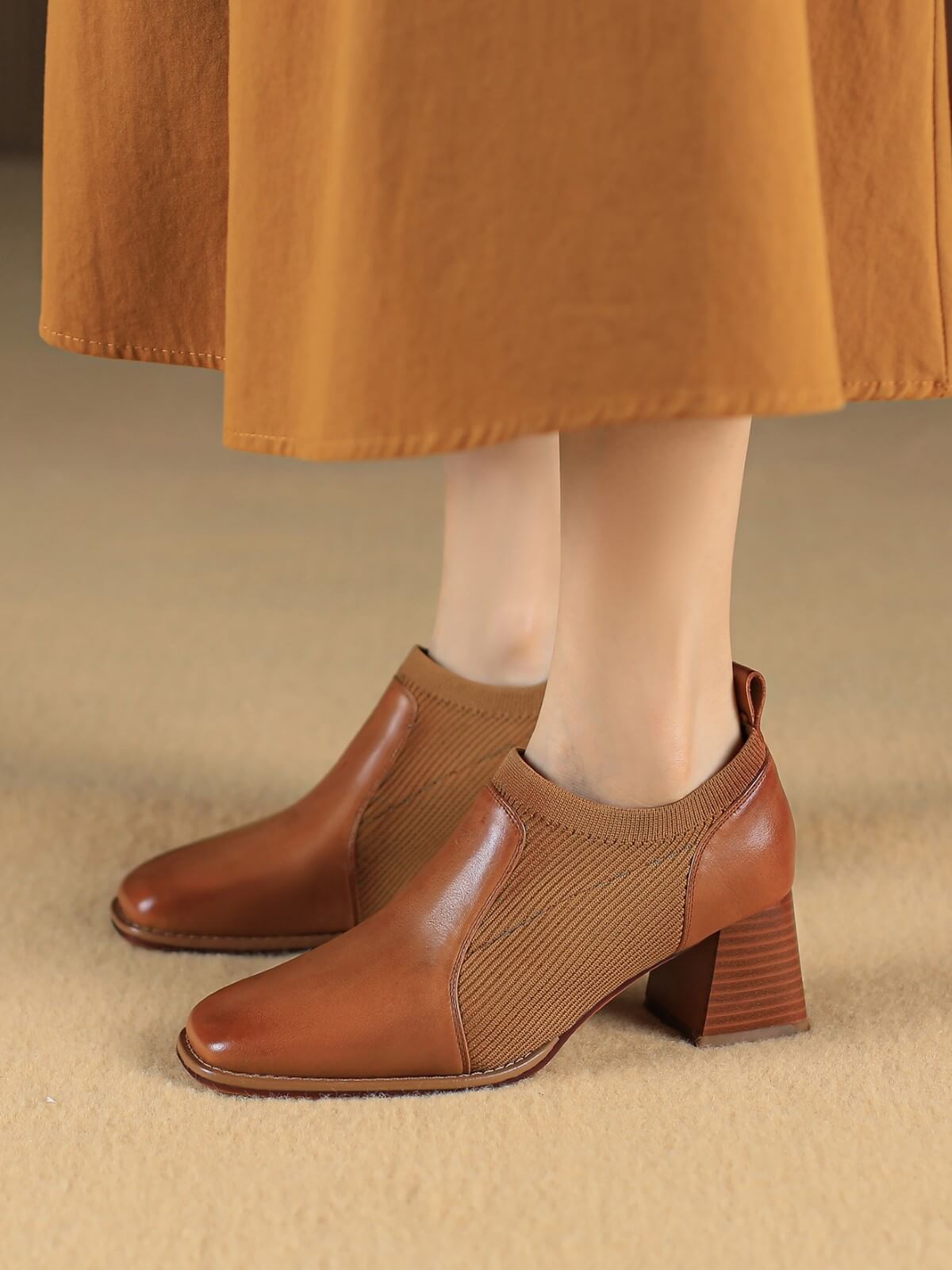 Rafa-Brown-Leather-Short-Boots-Model