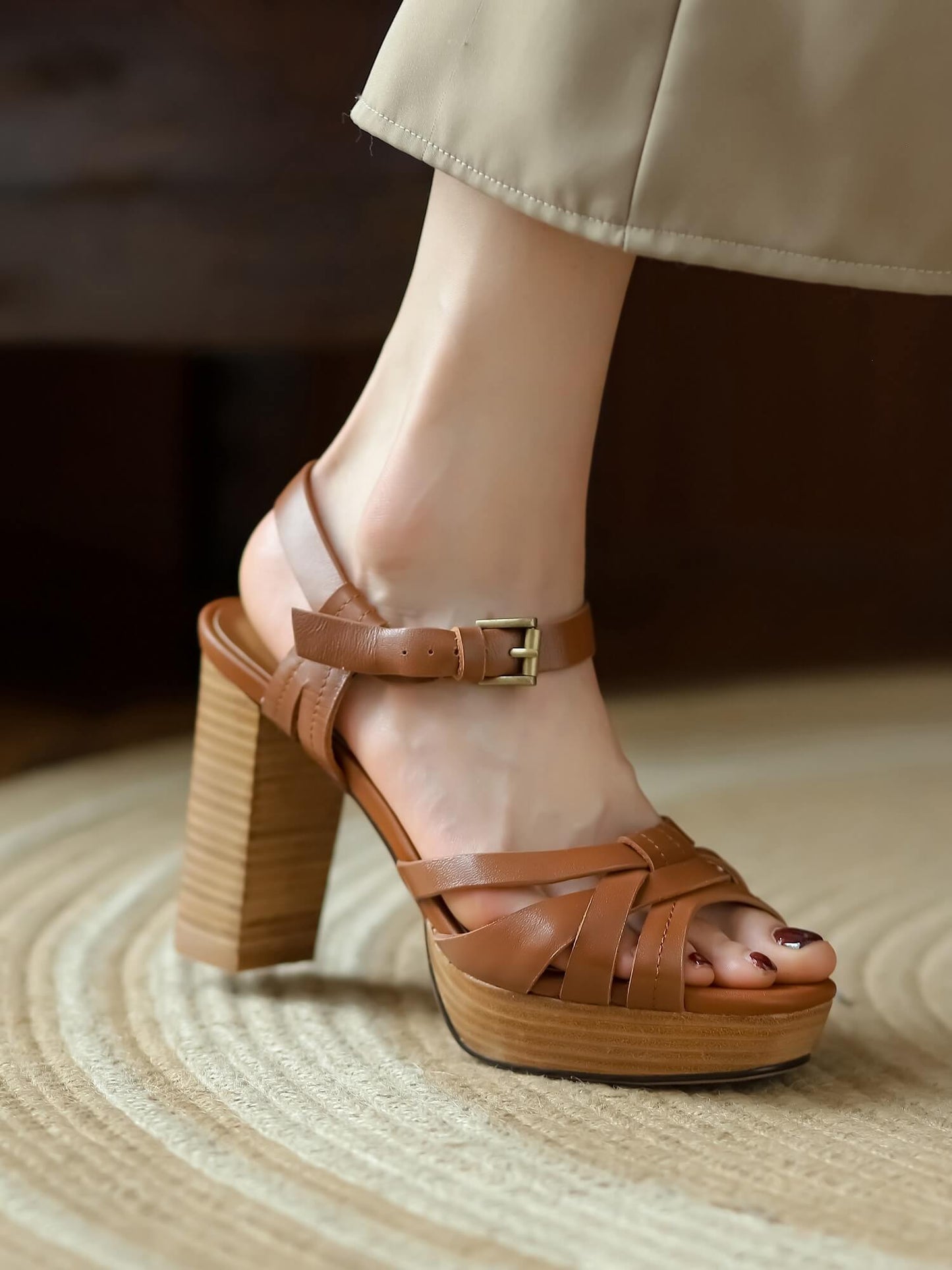 Rene-Tan-Leather-Platform-Sandal-Model