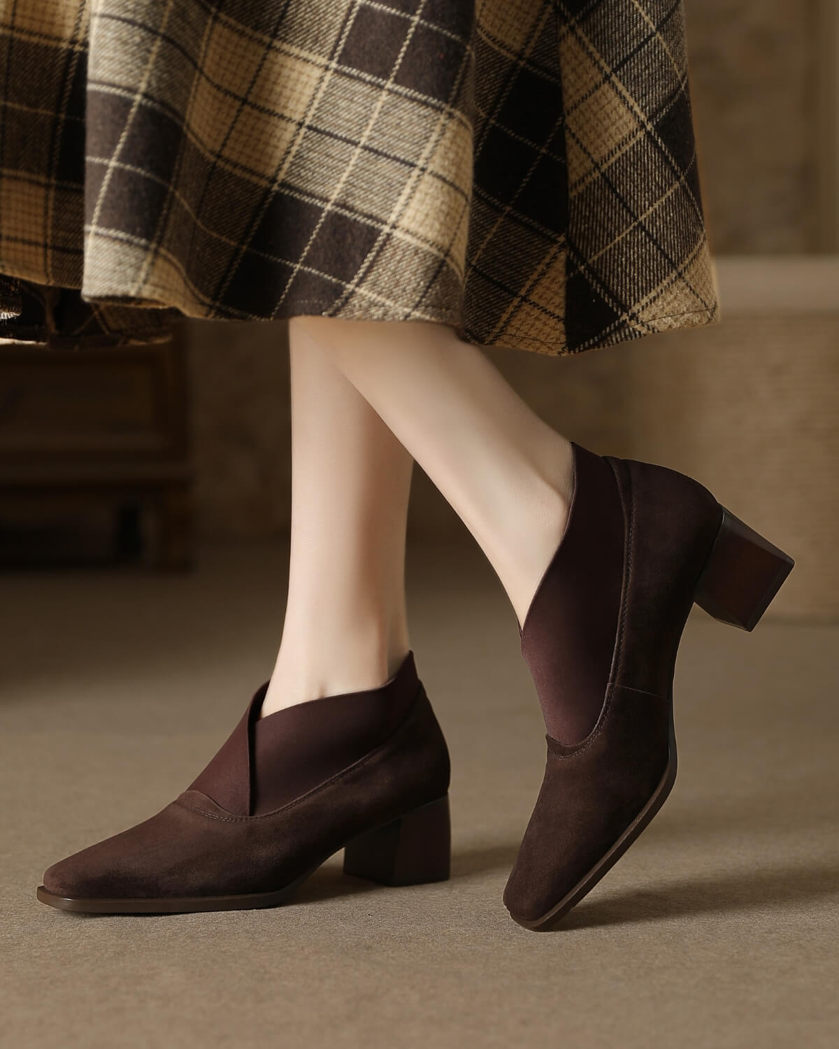 Riana-Brown-Suede-Ankle-Boots-Model