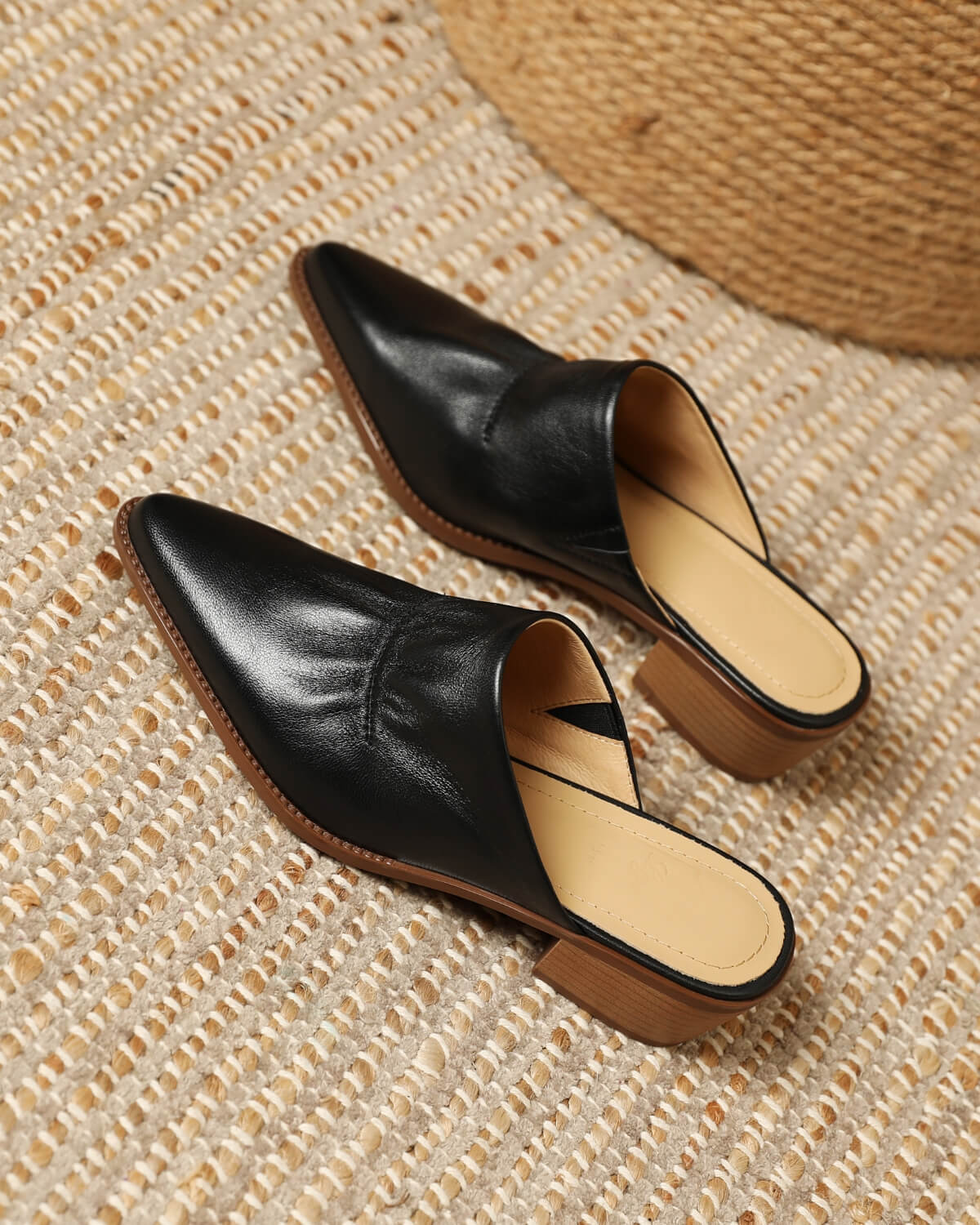 Saff-Black-Ruched-Leather-Mules-1