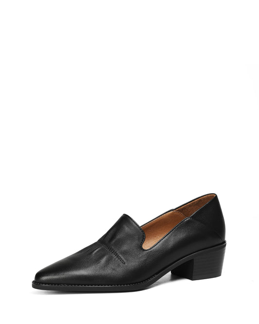 Saff-Ruched-Black-Leather-Loafers