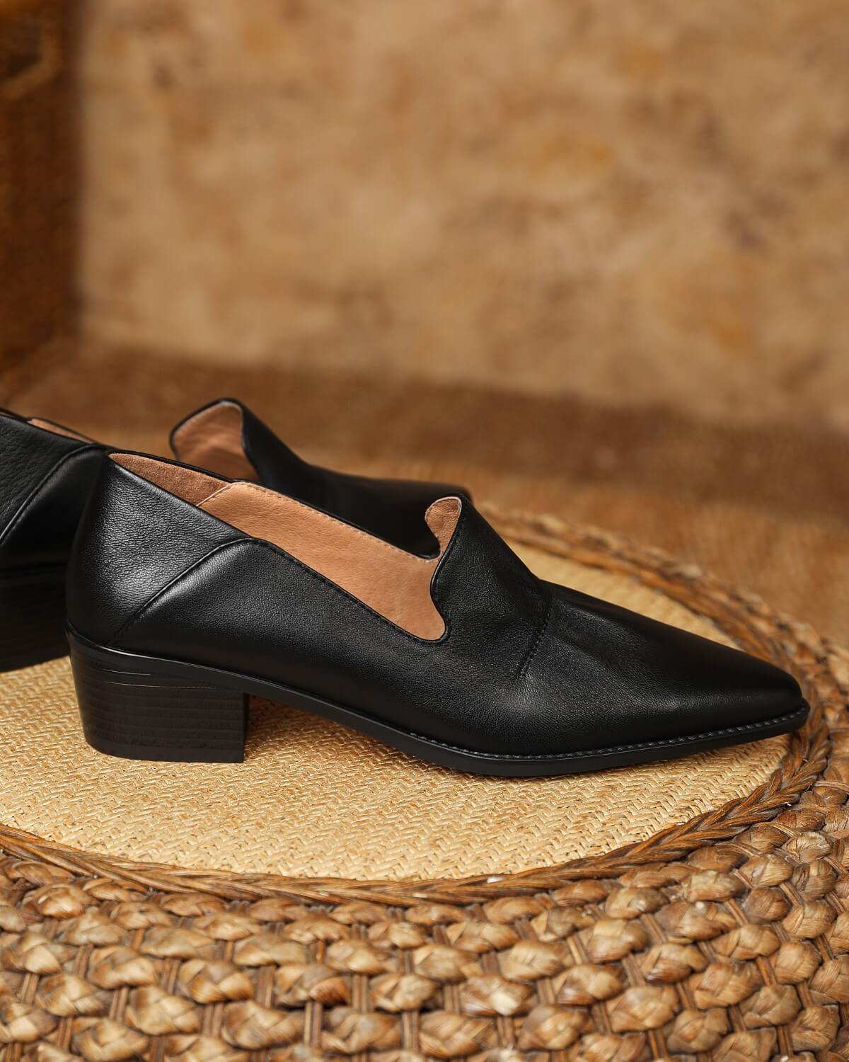 Saff-Ruched-Black-Leather-Loafers-1