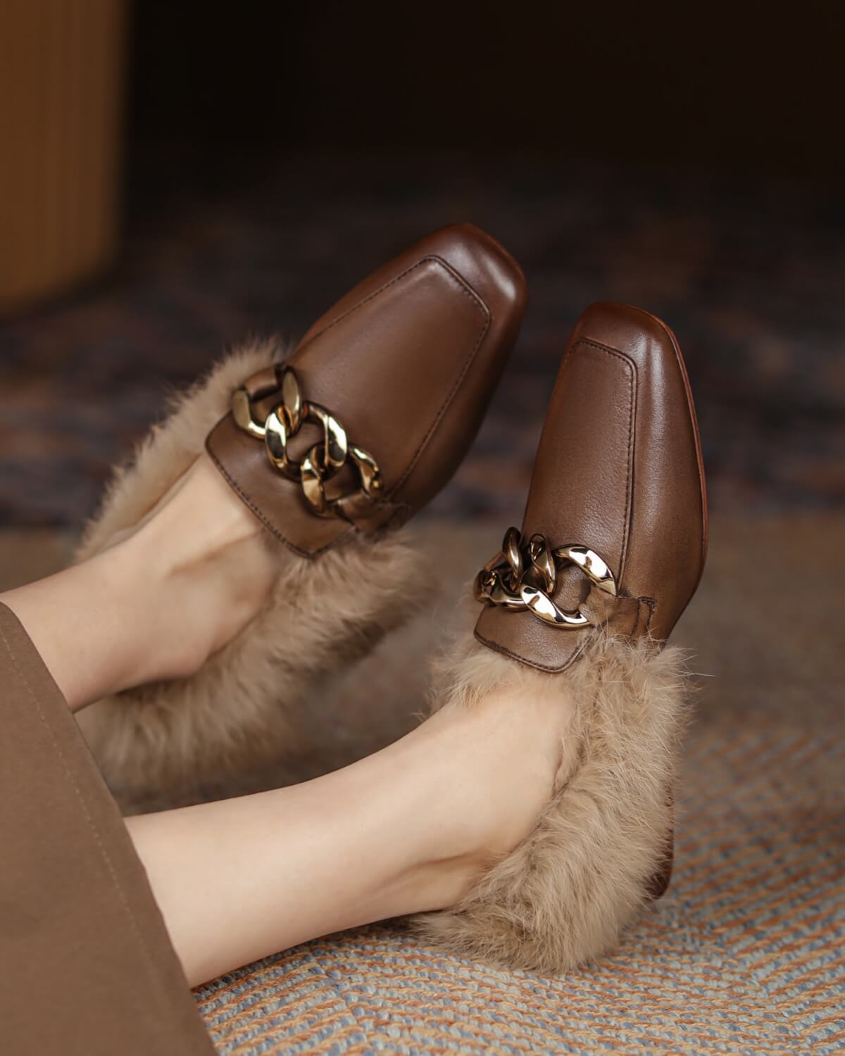Tusa-Fur-Lined-Brown-Loafers-Model