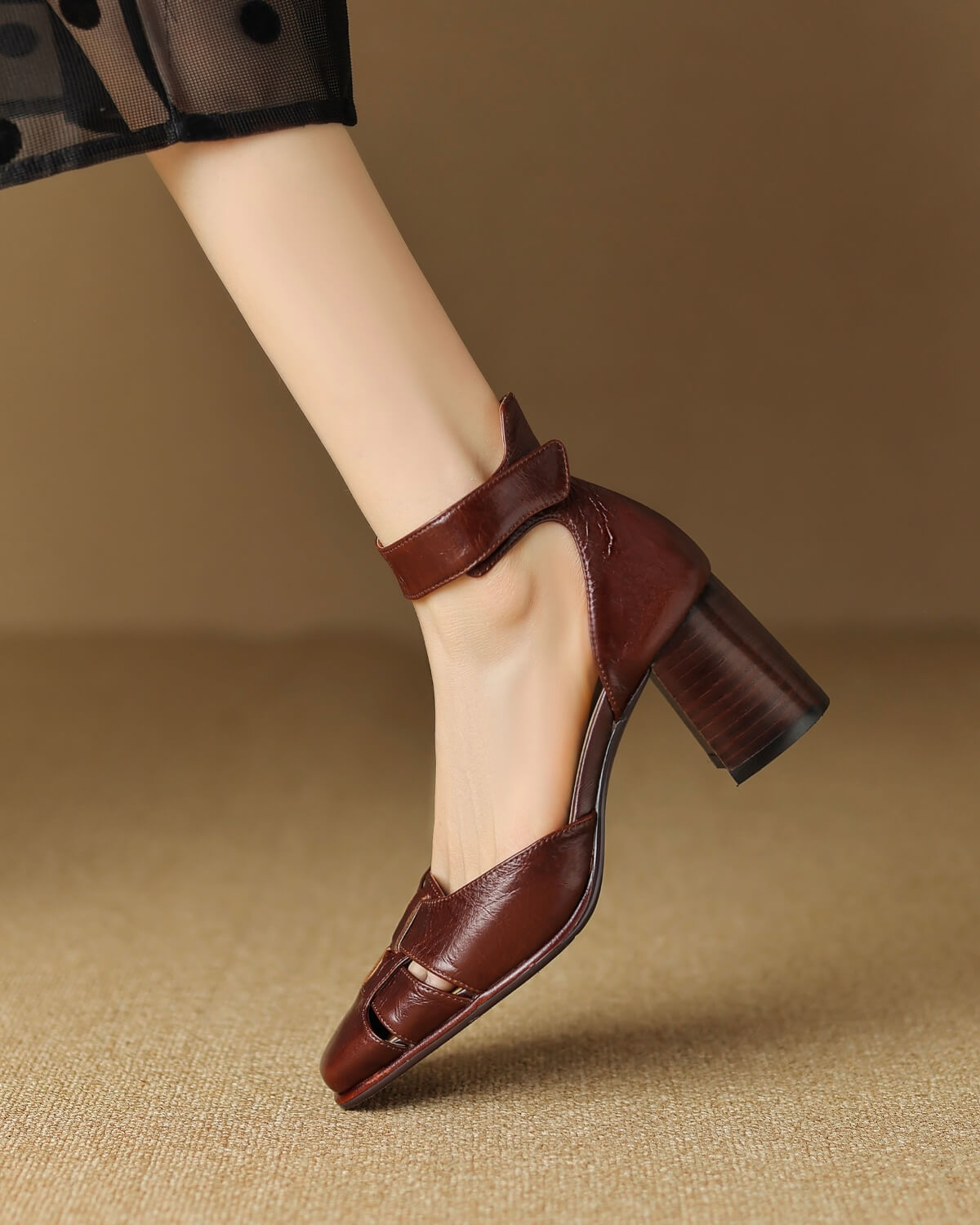 Verna-Square-Toe-Brown-Leather-Ankle-Strap-Heels-Model-1